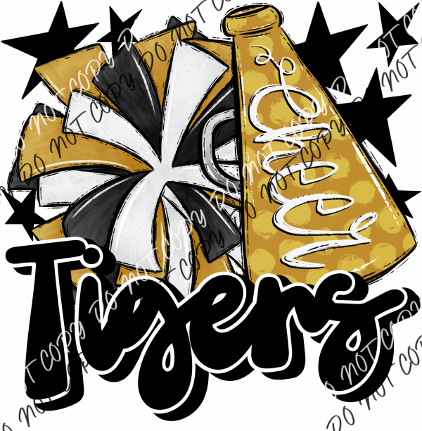 Cheer Mascot Tigers Dtf Transfer (See Color Options) Pocket Size 3 / Gold And Black Transfers