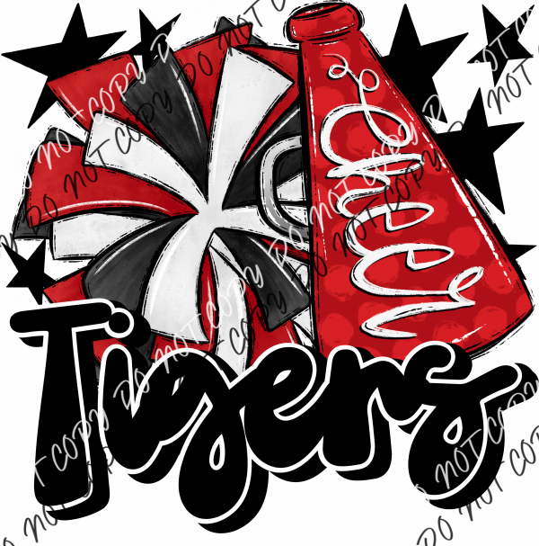 Cheer Mascot Tigers Dtf Transfer (See Color Options) Pocket Size 3 / Red And Black Transfers