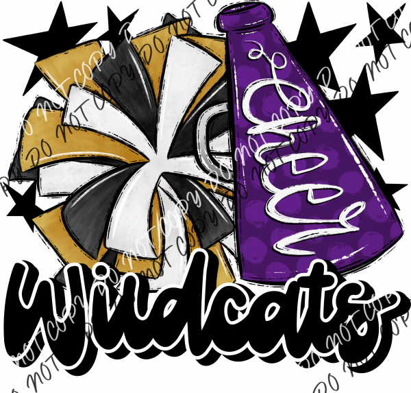 Cheer Mascot Wildcats Dtf Transfer (See Color Options) Pocket Size 3 / Gold And Purple Transfers