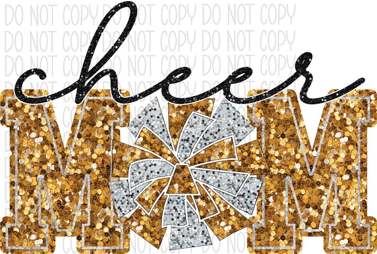 Cheer Mom With Poms Faux Sequin Dtf Transfer (See Color Options) Pocket Size 3 / Gold Transfers