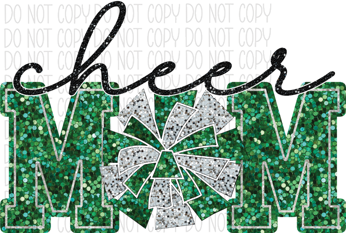 Cheer Mom With Poms Faux Sequin Dtf Transfer (See Color Options) Pocket Size 3 / Green Transfers