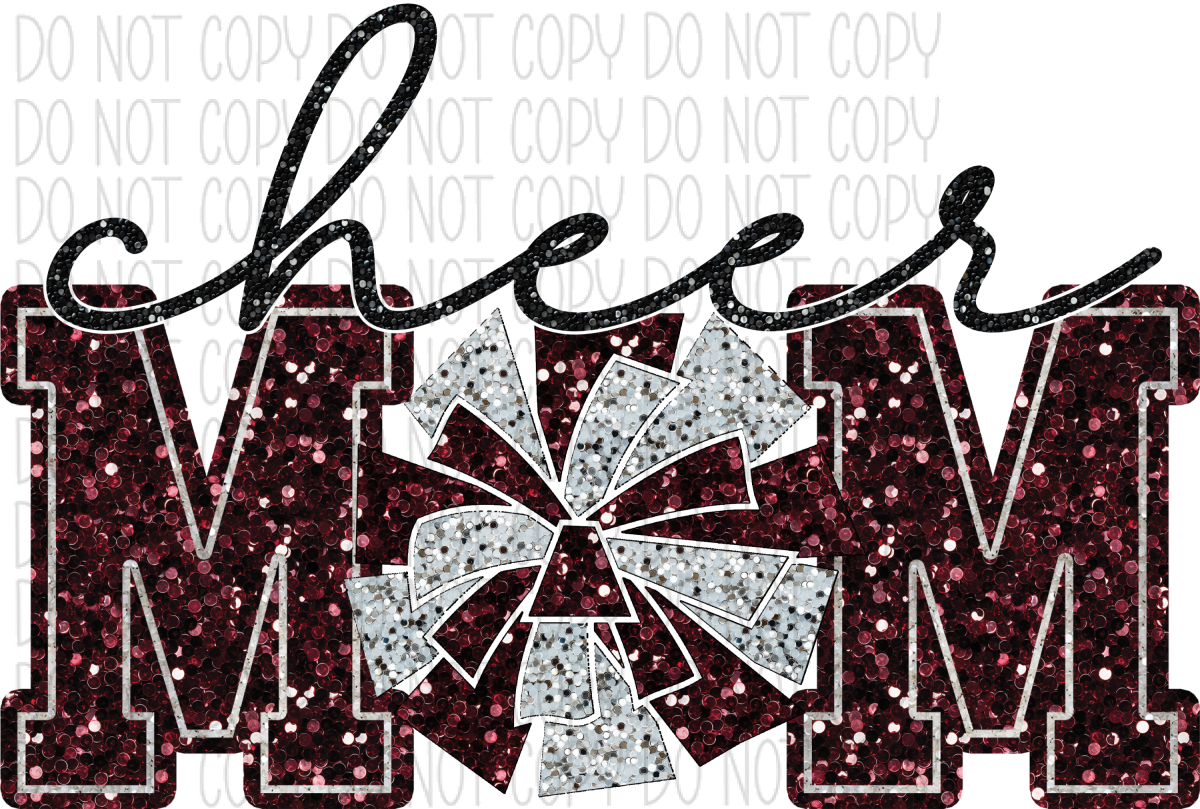 Cheer Mom With Poms Faux Sequin Dtf Transfer (See Color Options) Pocket Size 3 / Maroon Transfers