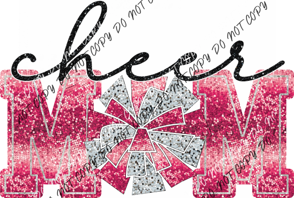 Cheer Mom With Poms Faux Sequin Dtf Transfer (See Color Options) Pocket Size 3 / Pink Transfers