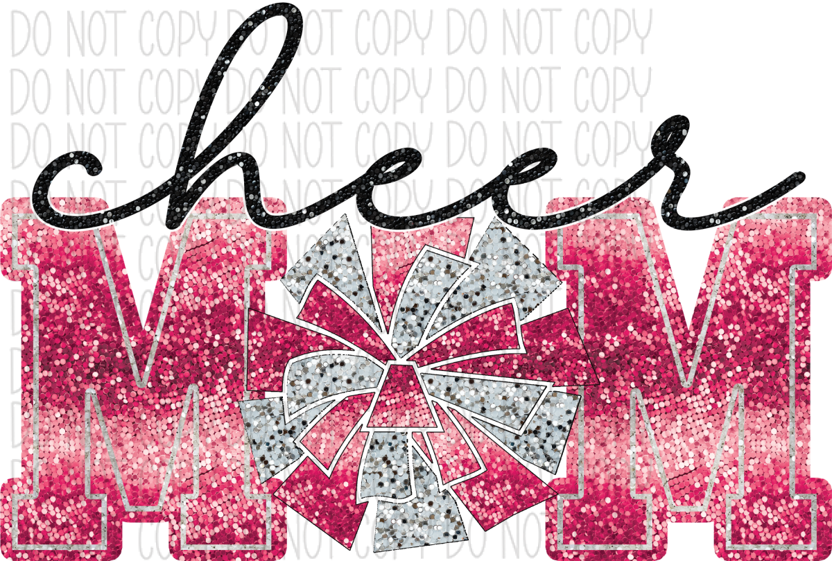 Cheer Mom With Poms Faux Sequin Dtf Transfer (See Color Options) Pocket Size 3 / Pink Transfers
