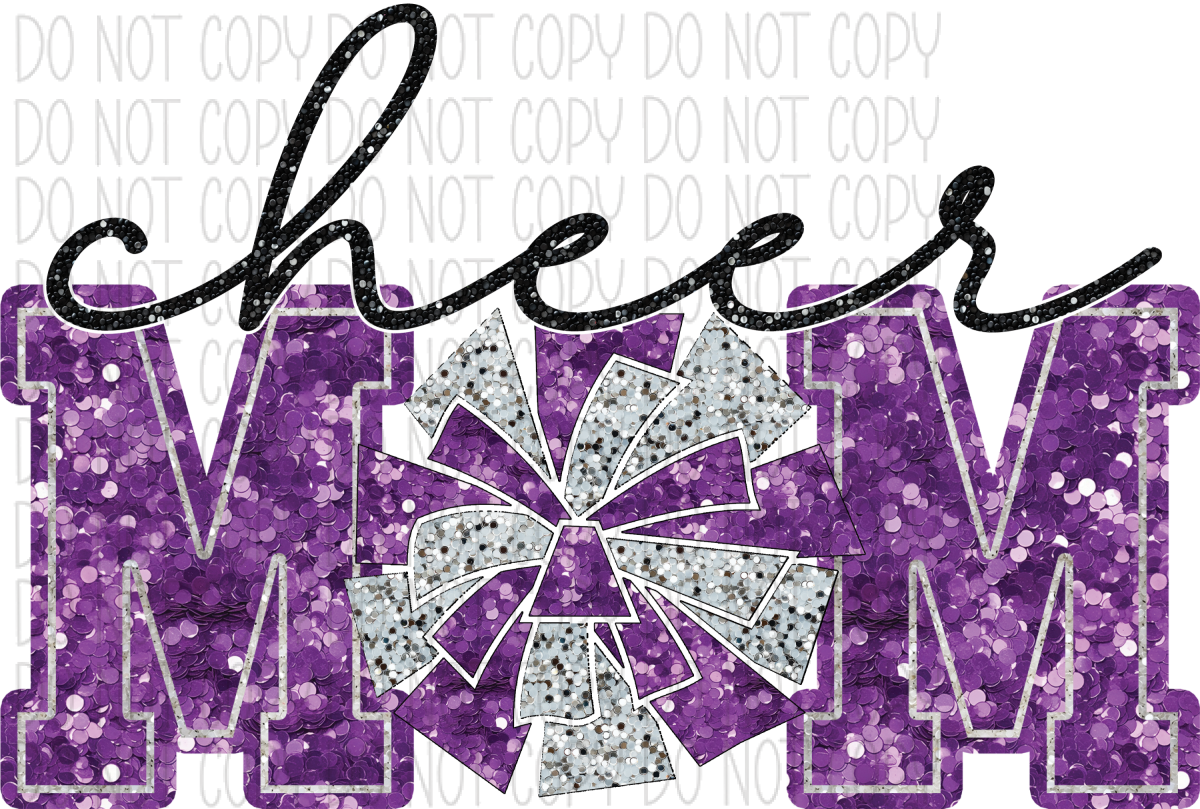 Cheer Mom With Poms Faux Sequin Dtf Transfer (See Color Options) Pocket Size 3 / Purple Transfers