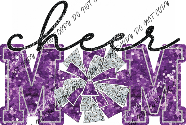 Cheer Mom With Poms Faux Sequin Dtf Transfer (See Color Options) Pocket Size 3 / Purple Transfers