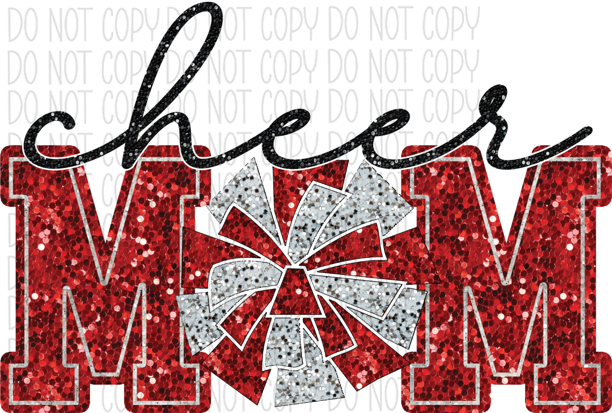 Cheer Mom With Poms Faux Sequin Dtf Transfer (See Color Options) Pocket Size 3 / Red Transfers