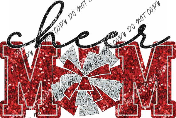 Cheer Mom With Poms Faux Sequin Dtf Transfer (See Color Options) Pocket Size 3 / Red Transfers