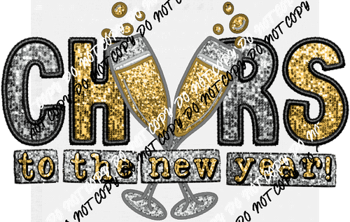 Cheers to the New Year faux sequin and embroidery DTF Transfer - We Print U Press DTF Transfers