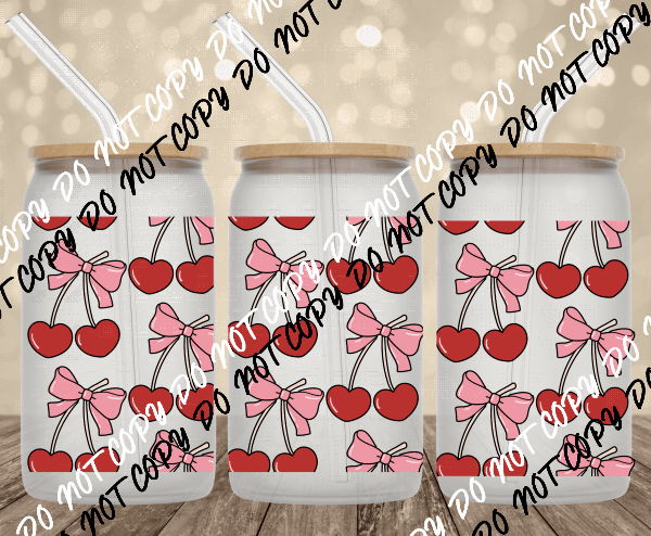 Cherries and bows UV Transfer for 16 oz Glass Can - We Print U Press DTF Transfers