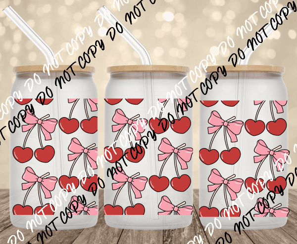 Cherries and bows UV Transfer for 16 oz Glass Can - We Print U Press DTF Transfers