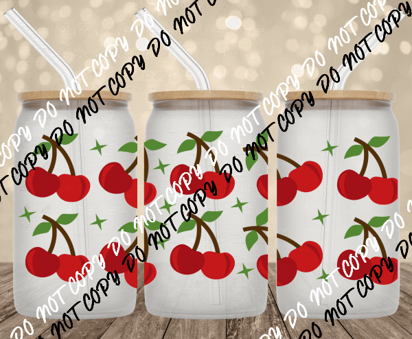 Cherries UV Transfer for 16 oz Glass Can - We Print U Press DTF Transfers