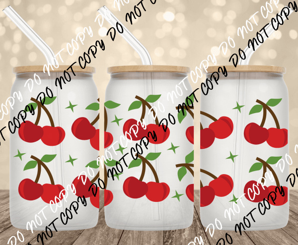 Cherries UV Transfer for 16 oz Glass Can - We Print U Press DTF Transfers