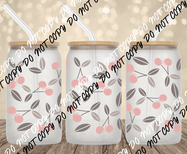 Cherries UV Transfer for 16 oz Glass Can - We Print U Press DTF Transfers