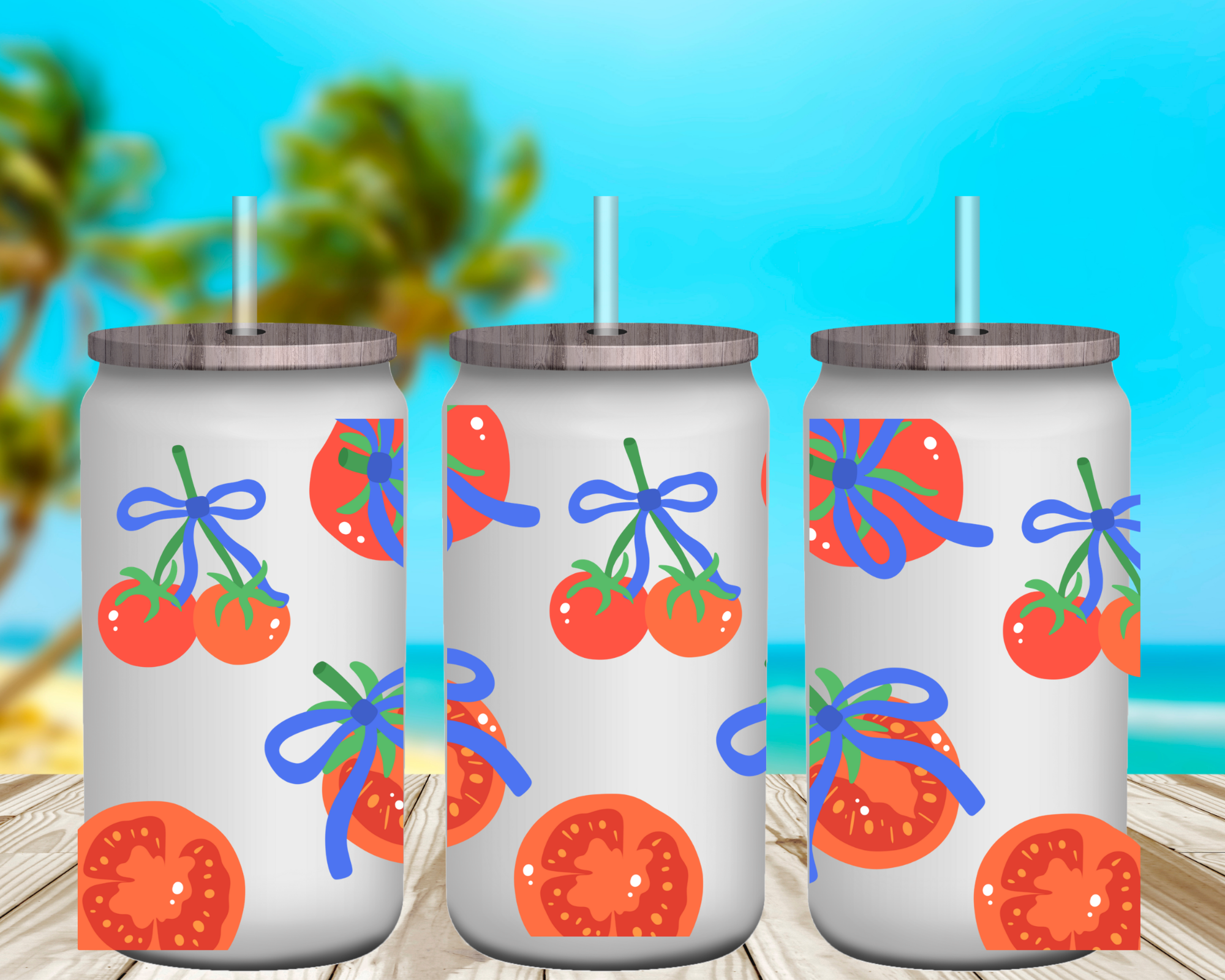 Tomato Girl 16 oz Glass Can Cup Wrap UV Transfer