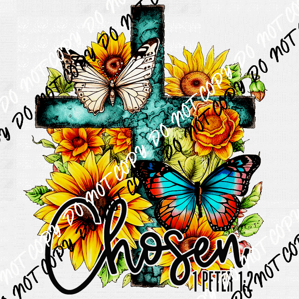 Chosen Butterfly Floral Cross DTF Transfer - We Print U Press DTF Transfers