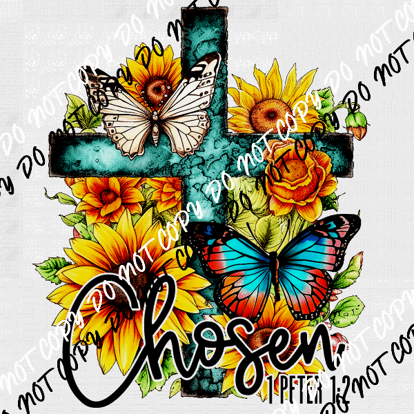 Chosen Butterfly Floral Cross DTF Transfer - We Print U Press DTF Transfers