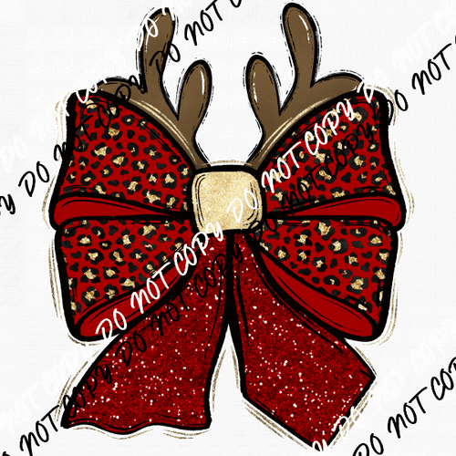 Christmas Bow with Antlers DTF Transfer - We Print U Press DTF Transfers