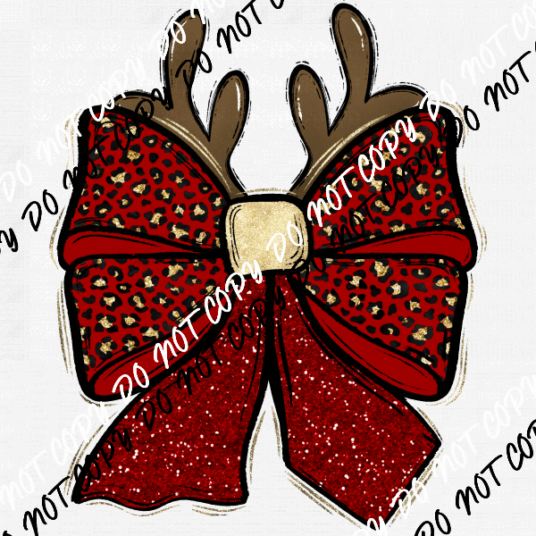 Christmas Bow with Antlers DTF Transfer - We Print U Press DTF Transfers