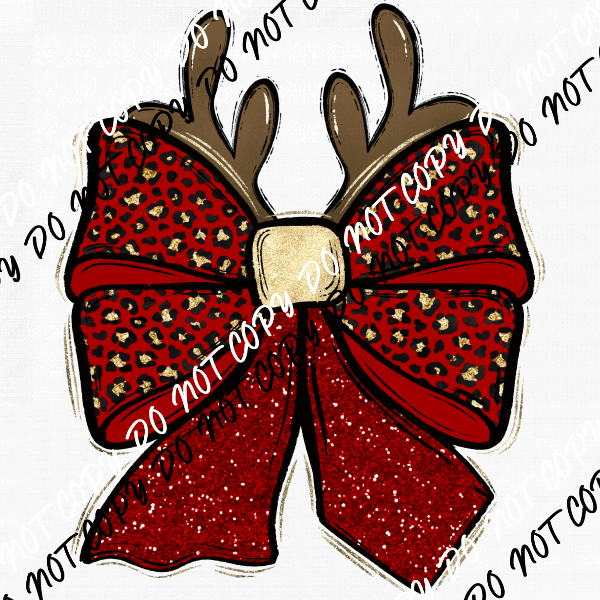 Christmas Bow with Antlers DTF Transfer - We Print U Press DTF Transfers