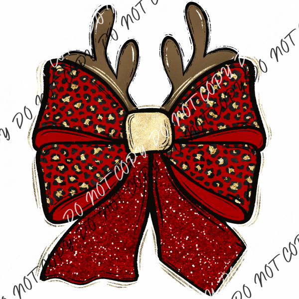 Christmas Bow With Antlers Dtf Transfer Rtp Transfers