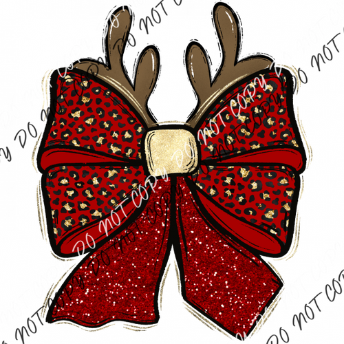 Christmas Bow With Antlers Dtf Transfer Rtp Transfers