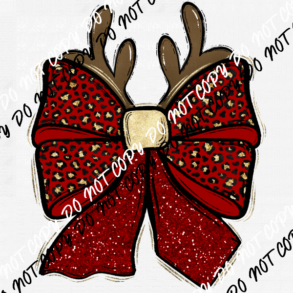 Christmas Bow with Antlers DTF Transfer - We Print U Press DTF Transfers