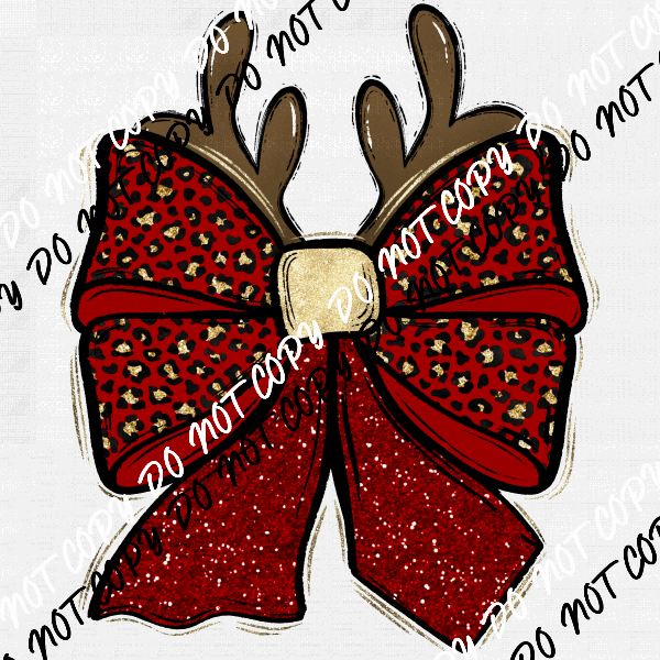 Christmas Bow with Antlers DTF Transfer - We Print U Press DTF Transfers