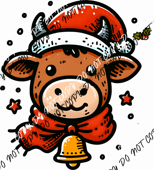 Christmas Cow with Bell DTF Transfer - We Print U Press DTF Transfers