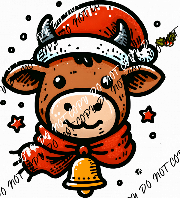 Christmas Cow with Bell DTF Transfer - We Print U Press DTF Transfers