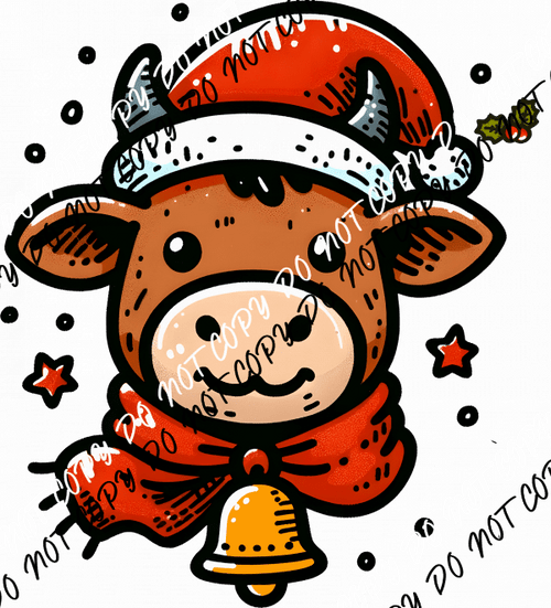 Christmas Cow with Bell DTF Transfer - We Print U Press DTF Transfers