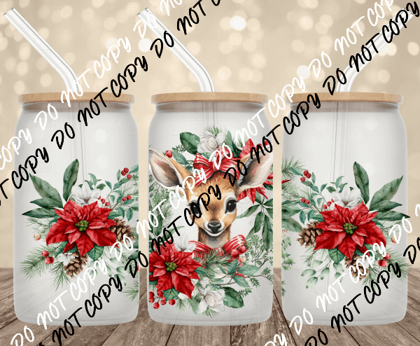 Christmas Deer UV Transfer for 16 oz Glass Can - We Print U Press DTF Transfers