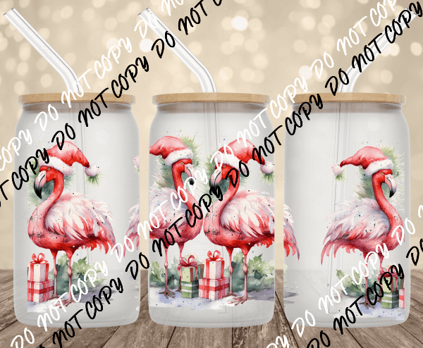 Christmas Flamingos UV Transfer for 16 oz Glass Can - We Print U Press DTF Transfers