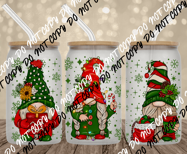 Christmas Gnomes UV Transfer for 16 oz Glass Can - We Print U Press DTF Transfers