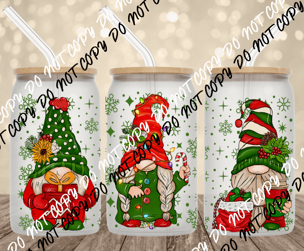 Christmas Gnomes UV Transfer for 16 oz Glass Can - We Print U Press DTF Transfers