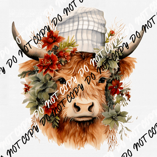 Christmas Highland Cow with Plaid Hat DTF Transfer - We Print U Press DTF Transfers