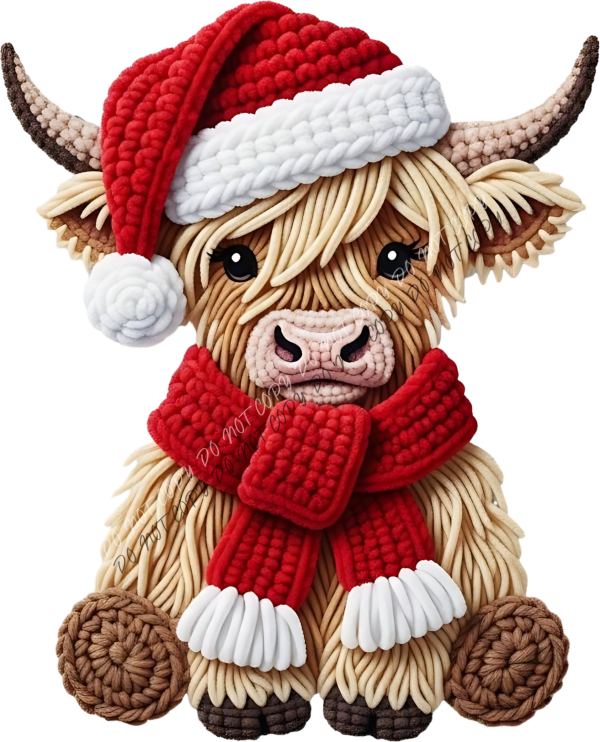 Christmas Highland Faux Yarn Cow DTF Transfer RTP DTF Transfers