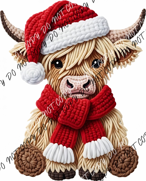 Christmas Highland Faux Yarn Cow DTF Transfer RTP DTF Transfers