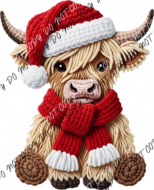 Christmas Highland Faux Yarn Cow DTF Transfer RTP DTF Transfers