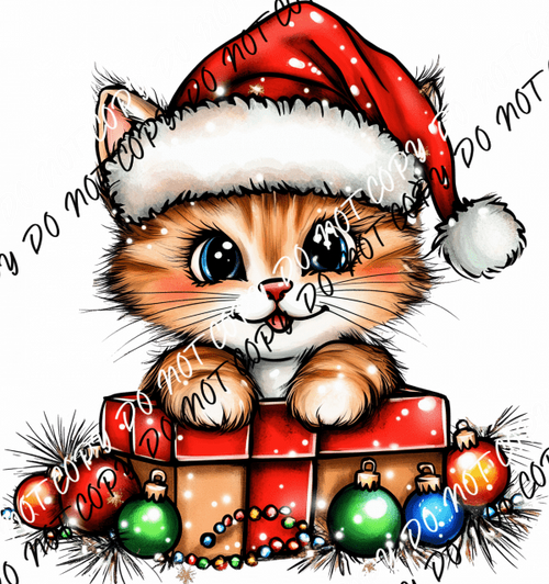 Christmas Kitten in Gift Box DTF Transfer - We Print U Press DTF Transfers