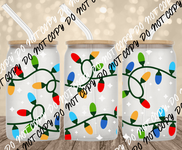 Christmas Lights UV Transfer for 16 oz Glass Can - We Print U Press DTF Transfers