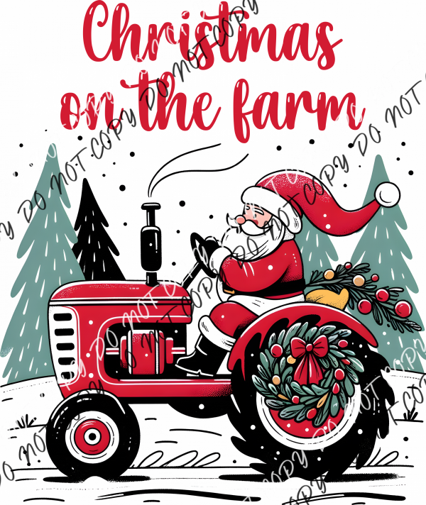 Christmas On The Farm Santa Tractor Dtf Transfer Rtp Transfers