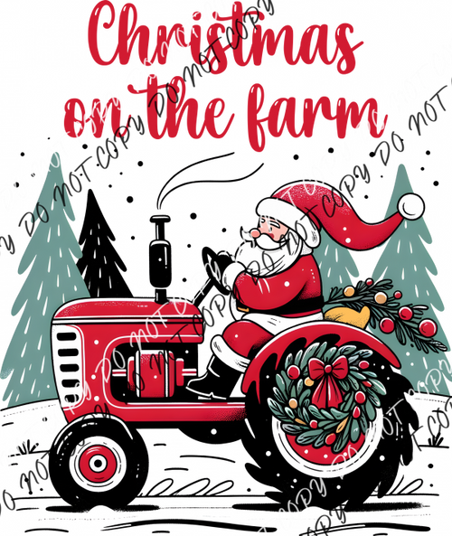 Christmas On The Farm Santa Tractor Dtf Transfer Rtp Transfers