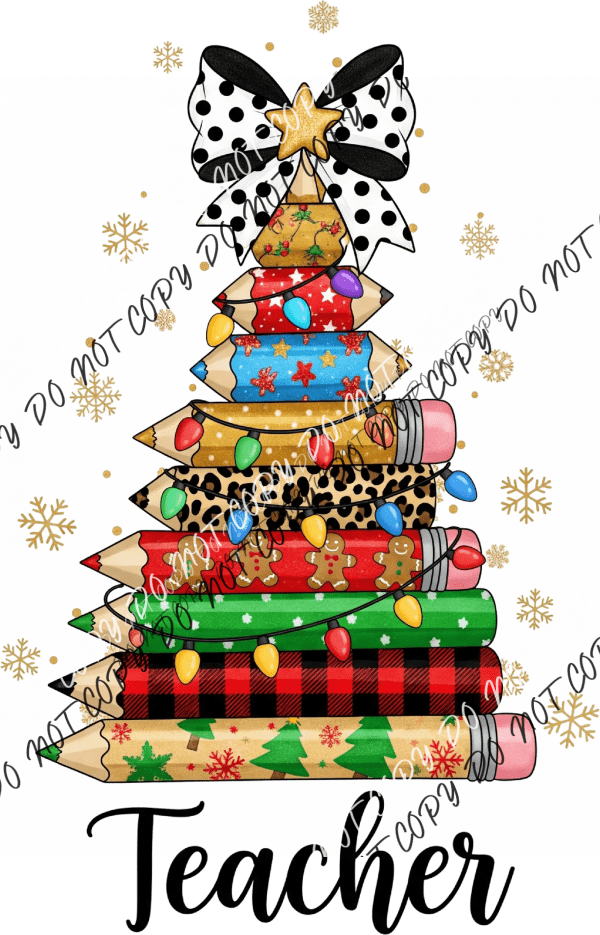 Christmas Pencil Tree Teacher DTF Transfer - We Print U Press DTF Transfers