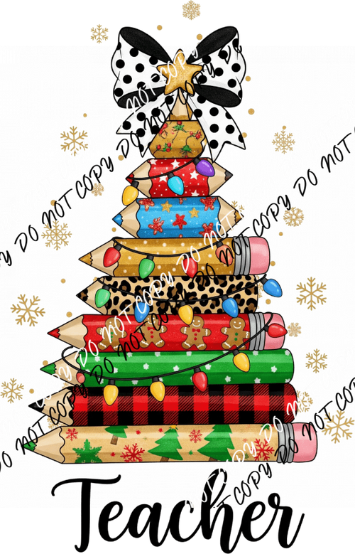 Christmas Pencil Tree Teacher DTF Transfer - We Print U Press DTF Transfers