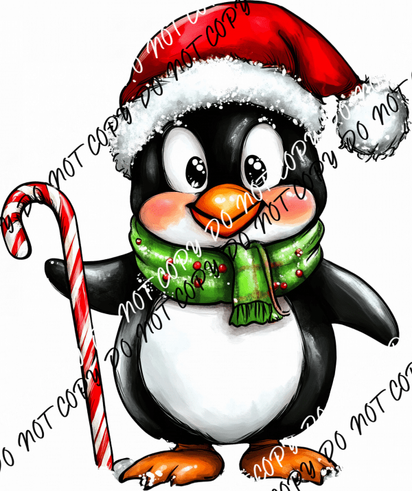 Christmas Penguin with Candy Cane DTF Transfer - We Print U Press DTF Transfers