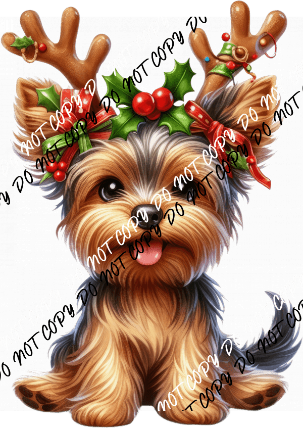 Christmas Pup with Antlers DTF Transfer - We Print U Press DTF Transfers