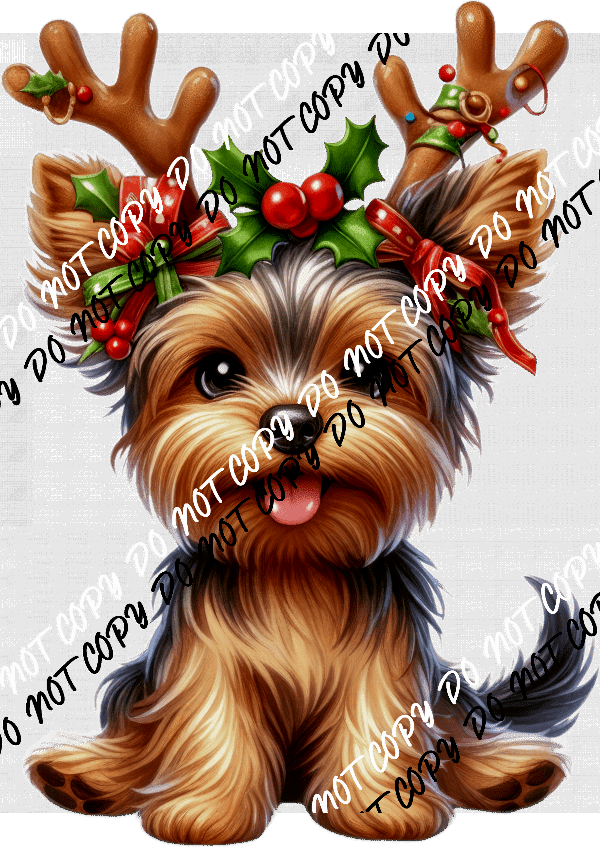 Christmas Pup with Antlers DTF Transfer - We Print U Press DTF Transfers