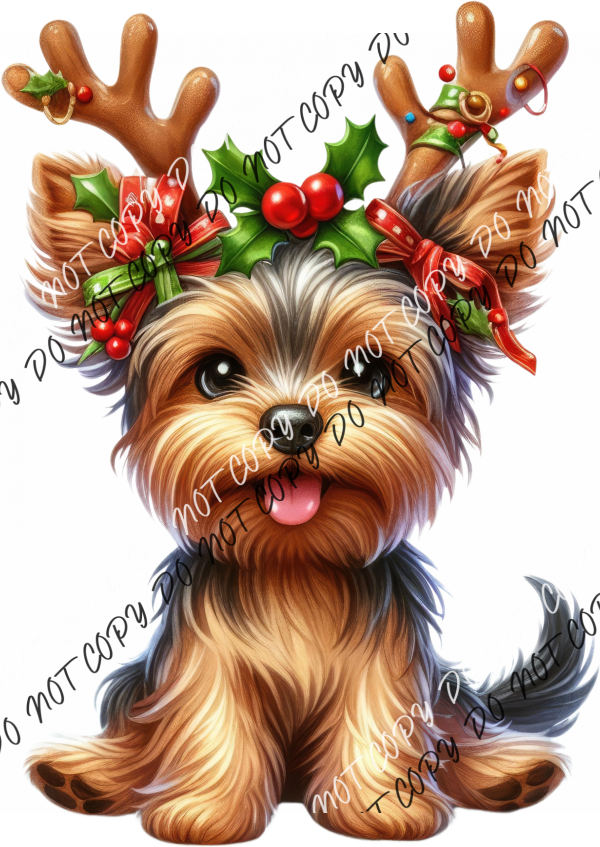 Christmas Pup With Antlers Dtf Transfer Rtp Transfers