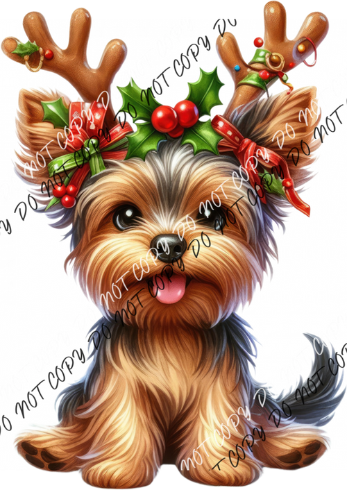 Christmas Pup With Antlers Dtf Transfer Rtp Transfers